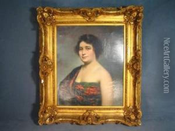Portrait D'une Dame De Qualite Pendant Les Annees Folles Oil Painting - Fransec Parera Munte