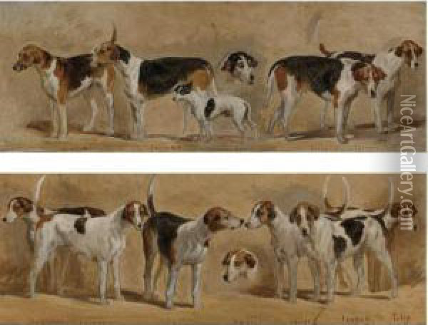 Favorite Foxhounds: A Pair Oil Painting - Richard Barrett Davis