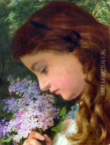 Girl With Lilac Oil Painting - Sophie Gengembre Anderson