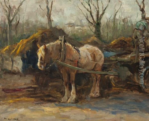 Farmer With Work Horse In Heeze Oil Painting - Moricz Goth