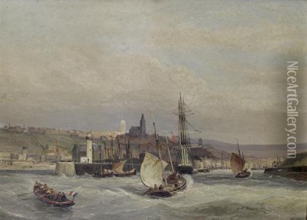 Entrance To The Harbour Of Boulogne; Rotterdam Oil Painting - Cornelis Christiaan Dommersen
