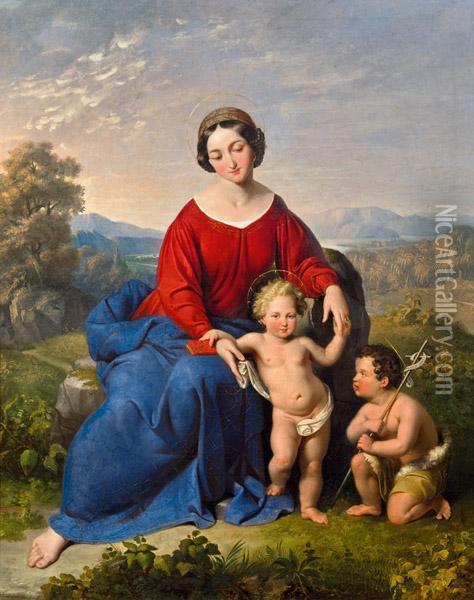 Madonna Im Grunen Mit Christuskind Und Johannes D.t. Oil Painting - Johann Baptist Ii Dallinger Von Dalling