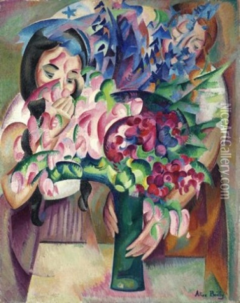 Bouquet Et Visages Oil Painting - Alice Bailly
