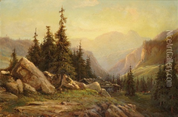 Coucher De Soleil Sur Les Alpes Oil Painting - Henrique Sheridan