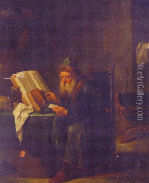 A Philosopher In His Study Oil Painting - Matheus van Helmont