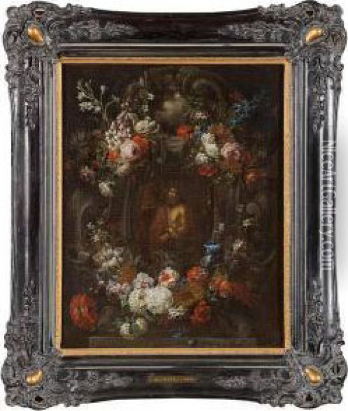 Ecce Homo Entoure De Fleurs Oil Painting - Jacobus Melchior van Herck