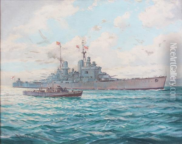 H.m.s.vanguard Returning From South Africa Toportsmouth Oil Painting - William Knox