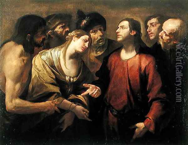 Christ and the Woman taken in Adultery Oil Painting - Gioacchino Assereto