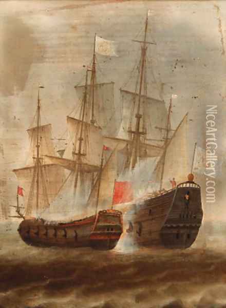A naval engagement 2 Oil Painting - Dutch School