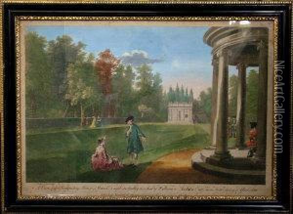 A View Of The Moon Pond And The Temple Of Piety At Studley Oil Painting - Anthony Walker