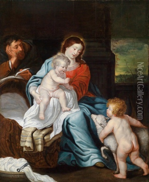The Holy Family With The Infant Baptist Oil Painting - Jan van den Hoecke