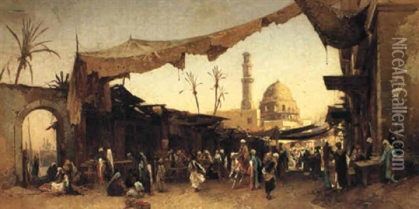 An Arab Market Oil Painting - Hermann David Salomon Corrodi