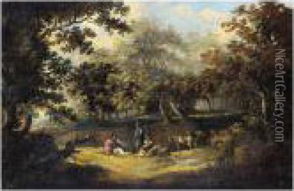 A Gipsy Family In A Wooded Landscape Oil Painting - George Morland