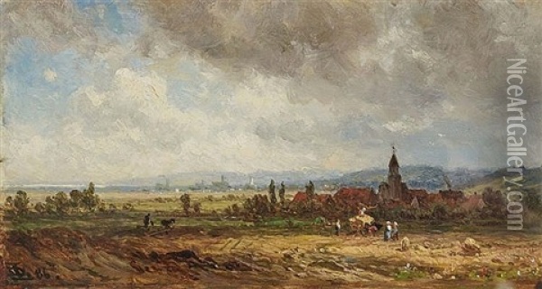 Grain Harvesting In Storm Atmosphere Oil Painting - Dietrich Langko