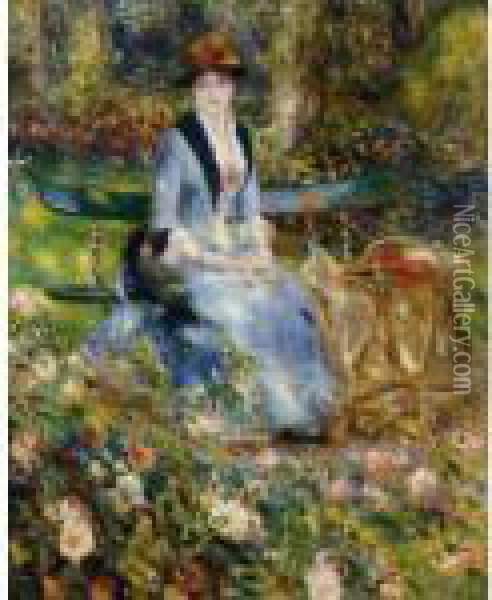 Dans Les Roses (madame Leon Clapisson) Oil Painting - Pierre Auguste Renoir