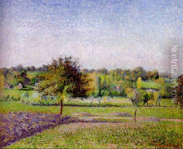 Prairies A Eragny Oil Painting - Camille Pissarro