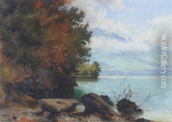 Au Lac De Thoune Oil Painting - Auguste Bachelin