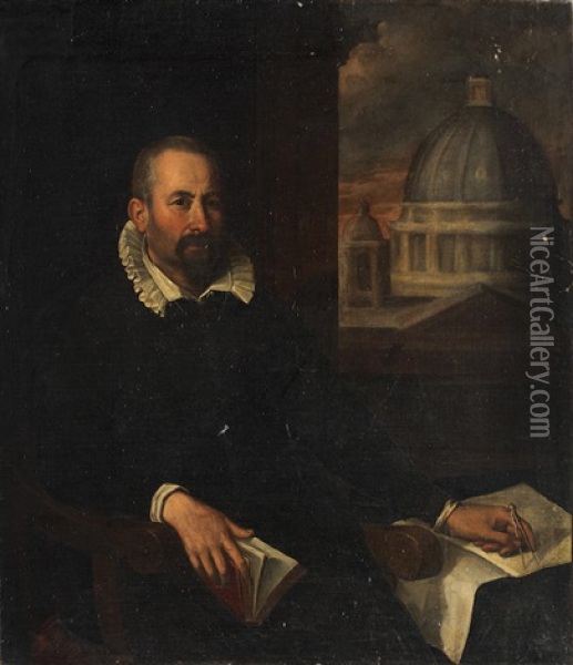 Portrait Of The Architect, Domenico Fontana (1543-1607) Oil Painting - Pietro Facchetti