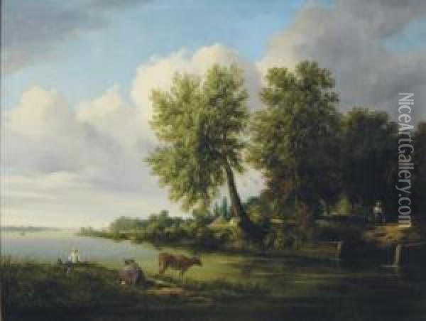 Riverbed In Summertime Oil Painting - William Ashford