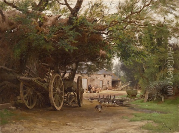Auf Dem Bauernhof Oil Painting - Henri Saintin