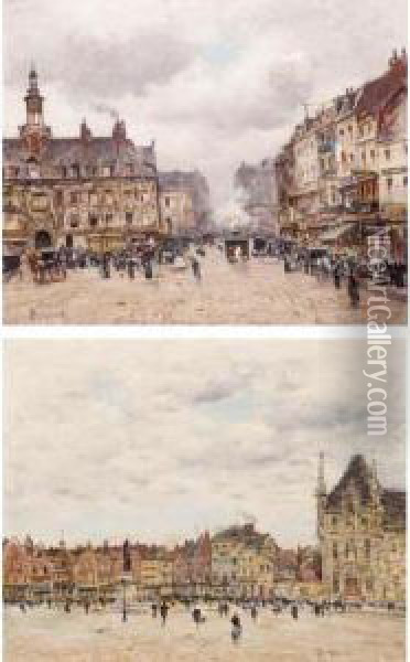 French Town Views Oil Painting - Louis Braquaval