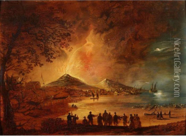 The Eruption Of Mount Vesuvius Oil Painting - William II Sadler