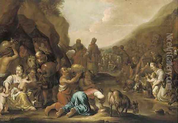 Moses striking the rock Oil Painting - Jan Marienhof