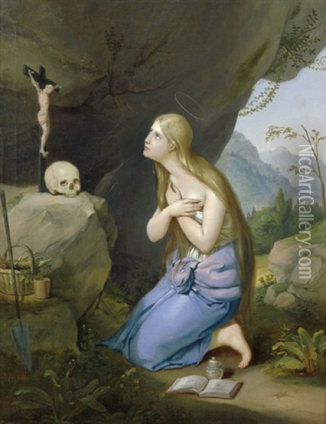 Die Busende Maria Magdalena In Einer Grotte Oil Painting - Adam Brenner