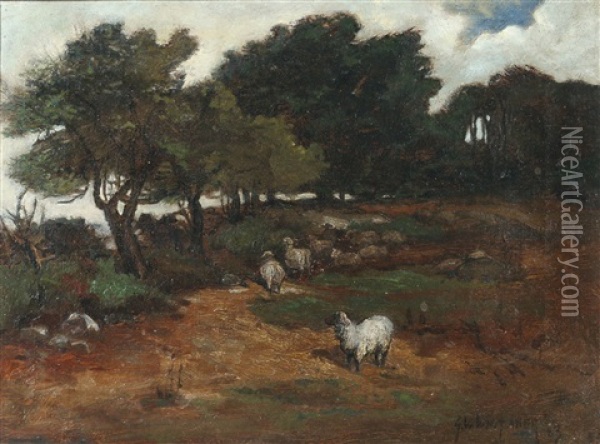 Pastoral Landscape With Sheep Oil Painting - George William Whitaker