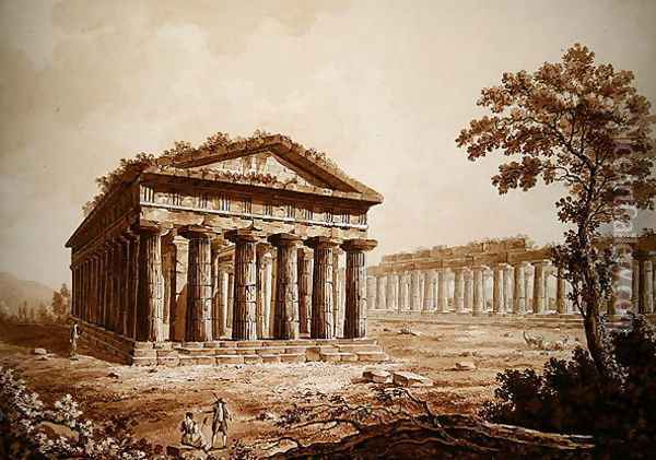 The Temple of Neptune and the Basilica at Paestum Oil Painting - Franz Kaisermaan