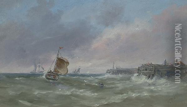Boats Off A Coast; And Boats Off A Harbour Oil Painting - Frederick Charles Dixey