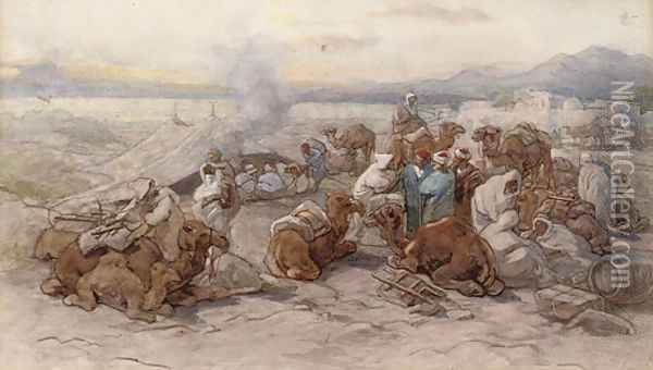 An Arab encampment Oil Painting - Guido Bach