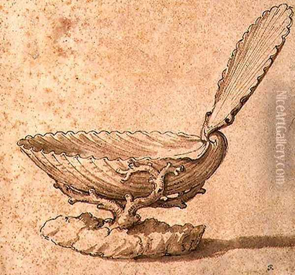 Design for Shell shaped covered Salt Cellar Oil Painting - Giulio Romano (Orbetto)
