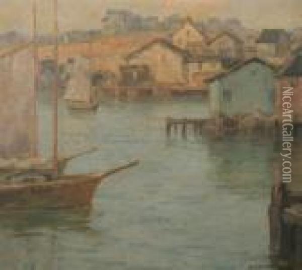 Sailboats In Harbor Oil Painting - Maurice Braun