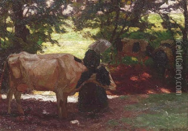 Bildnis Einer Alten Bauerin Mit Einer Kuh Oil Painting - Otto Altenkirch