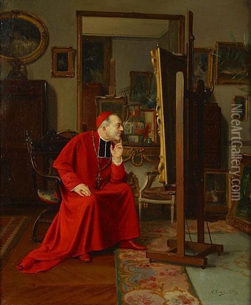 Cardinal Admirant Un Tableau Oil Painting - Victor Marais-Milton