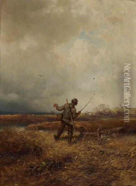 Angler In Moorlandschaft. Oil Painting - Pal Bohm