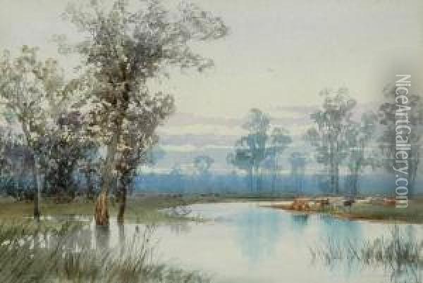 Backwater On River Murray Oil Painting - William Charles Piguenit