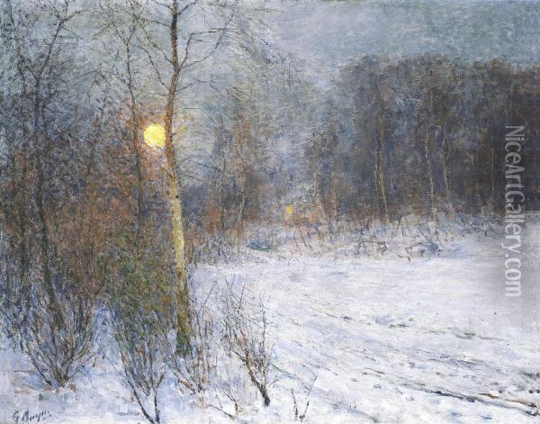 Moonlight Over The Snow-covered Forest Oil Painting - Georges Buysse
