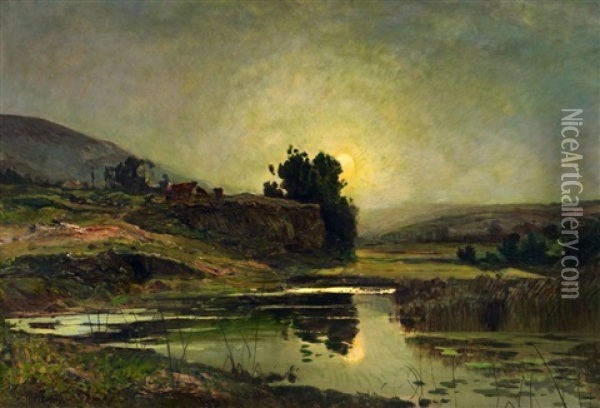 Flusslandschaft Bei Modschein Oil Painting - Hippolyte Camille Delpy