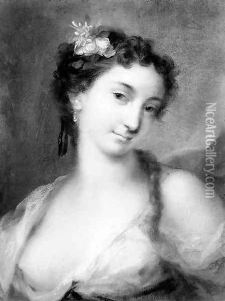 Portrait of a girl, bust-length, in a decolle dress Oil Painting - Rosalba Carriera