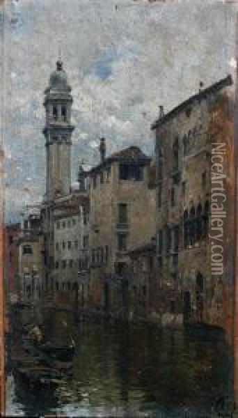 A Venetian Canal Oil Painting - Mariano Barbasan Lagueruela