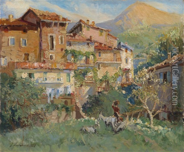 Sunny Day In A Mediterranean Town Oil Painting - Georgi Alexandrovich Lapchine