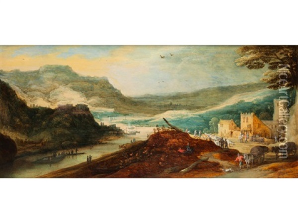 Flusstallandschaft Mit Gebauden Und Reicher Figurenstaffage Oil Painting - Frans de Momper