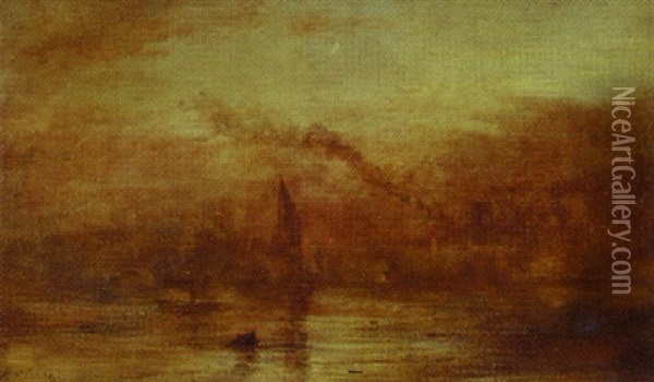 On The Mersey, Approaching Fog Oil Painting - Robert Tonge