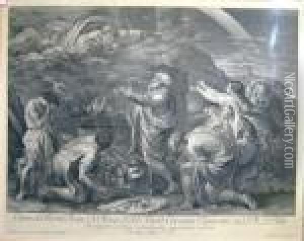 'noah & Family Before God', Engraving, 47.5cm X 58.5cm, Framed Oil Painting - Nicolas Poussin