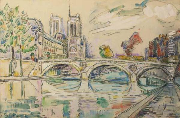 Le Pont Neuf Et Notre Dame Oil Painting - Paul Signac