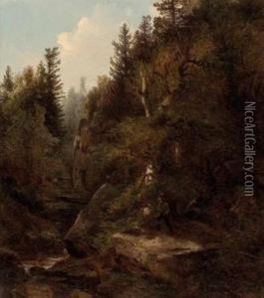 Der Jager Im Waldinnern Oil Painting - Gustav Barbarini