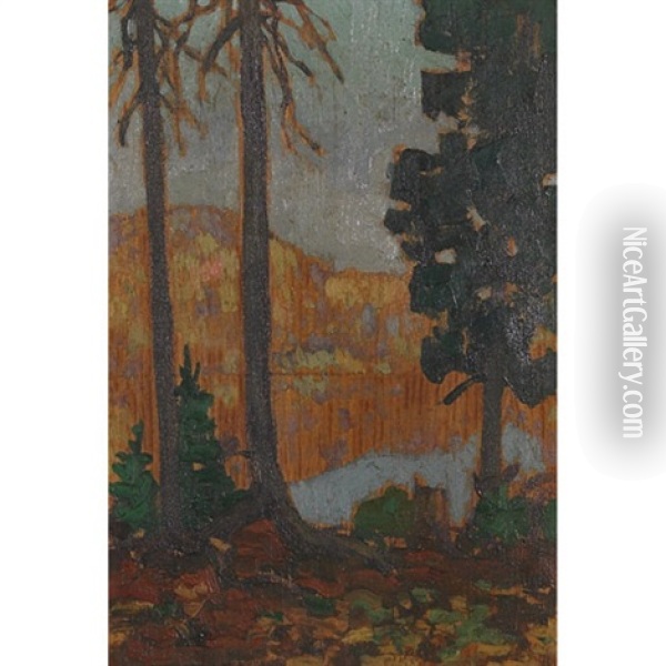 A Lake In Autumn, Algoma Oil Painting - Francis Hans Johnston