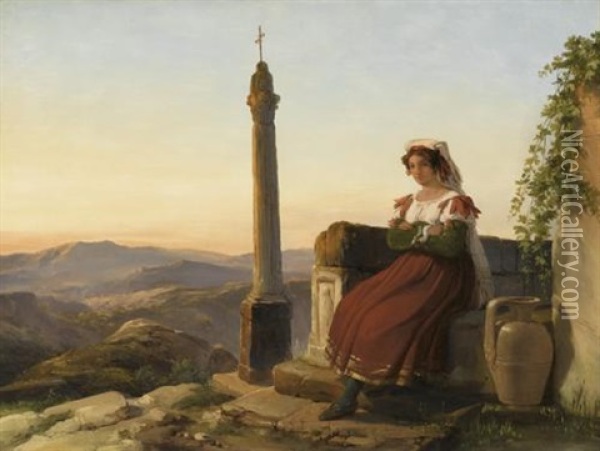 Jeune Femme Italienne Dans Un Paysage Montagneux Oil Painting - Leopold-Louis Robert